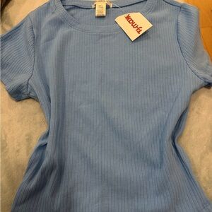 Bozzolo Blue ribbed short sleeve top size M New